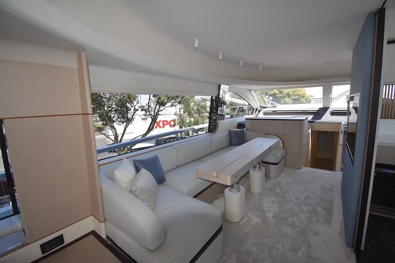 Slide: The Image of Luxurious interior of 2024 Azimut Fly 68 yacht with elegant seating and modern design. - 7