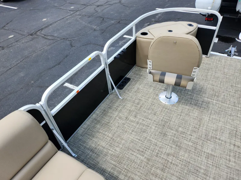 Slide: The Image of 2016 SunCatcher V20 Fish & Cruise pontoon boat interior with seating and railing. - 22