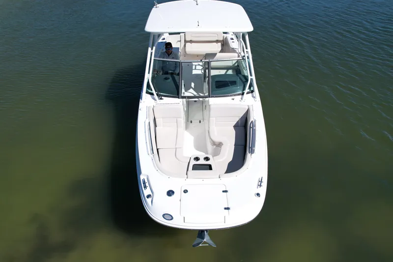 Slide: The Image of 2017 Boston Whaler 270 Vantage boat on calm water, aerial view. - 13