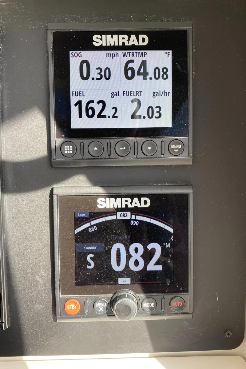Slide: The Image of Simrad marine display on 2008 Everglades 355 Center Console showing speed and fuel data. - 19
