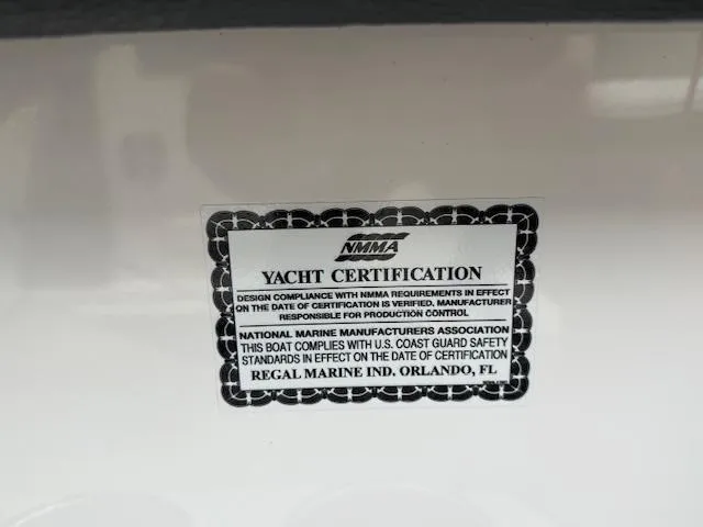 Slide: The Image of 2023 Regal LS6 yacht certification label from NMMA, Orlando, FL. - 25