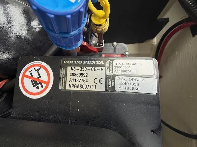 Slide: The Image of Engine label of a 2023 Regal LS6 with Volvo Penta V8-350-CE-R specifications. - 35