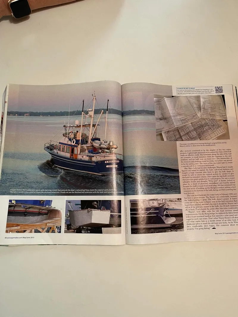Slide: The Image of Magazine spread featuring 1981 Albin 45 Command Bridge boat with detailed images and text. - 19