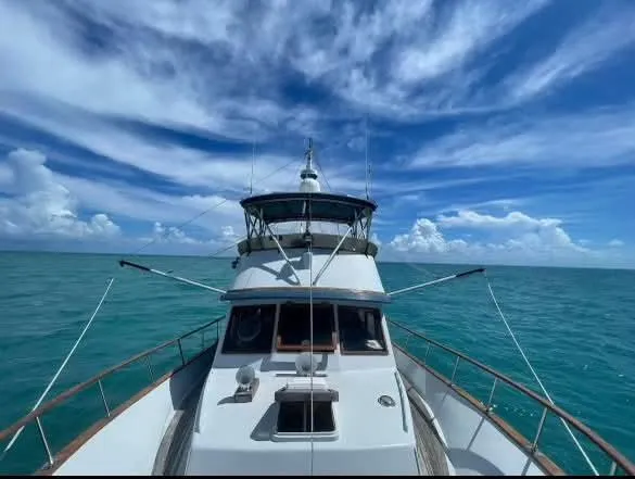 Slide: The Image of 1981 Albin 45 Command Bridge yacht on turquoise sea under vibrant blue sky. - 9