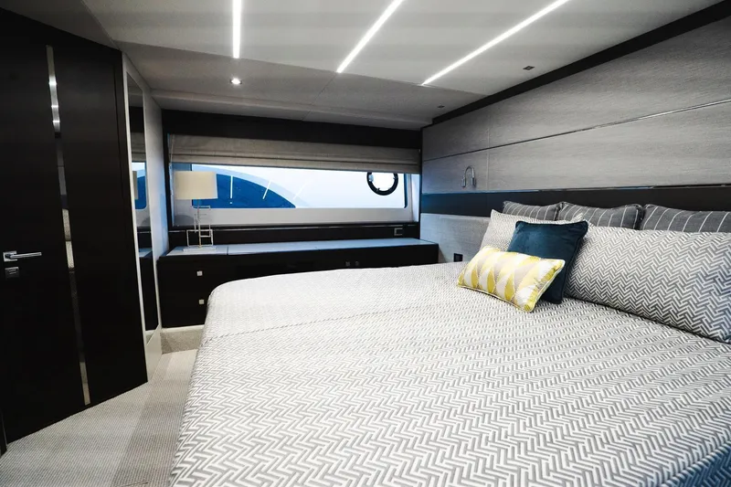 Slide: The Image of Luxurious bedroom interior of 2020 Sunseeker 74 Predator yacht with modern design. - 20