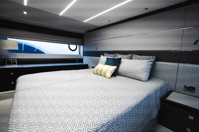 Slide: The Image of Luxurious bedroom interior of 2020 Sunseeker 74 Predator yacht with modern design. - 21