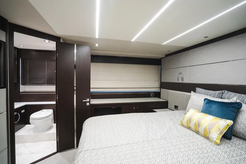 Slide: The Image of Luxurious bedroom interior of 2020 Sunseeker 74 Predator yacht with modern design. - 26