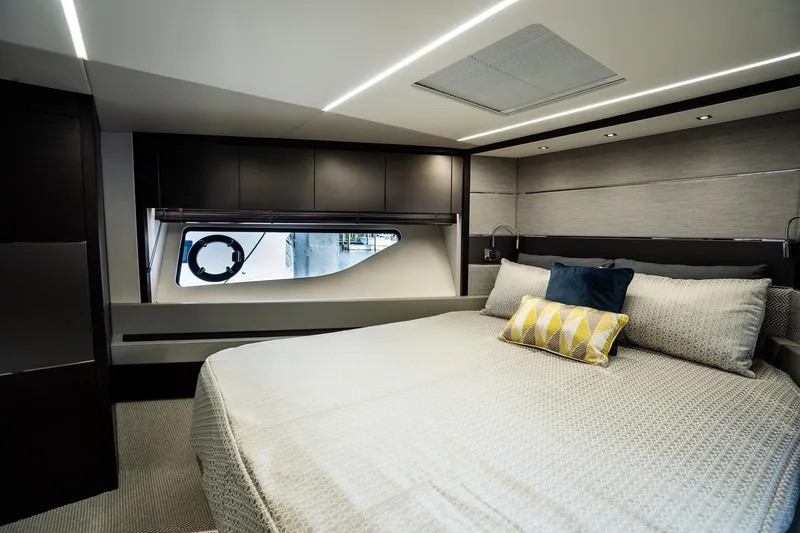 Slide: The Image of Luxurious bedroom interior of 2020 Sunseeker 74 Predator yacht with modern design. - 33