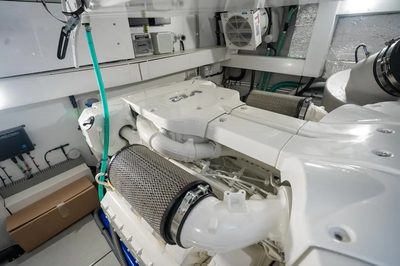 Slide: The Image of Engine room of 2020 Sunseeker 74 Predator yacht, showcasing advanced machinery and components. - 43