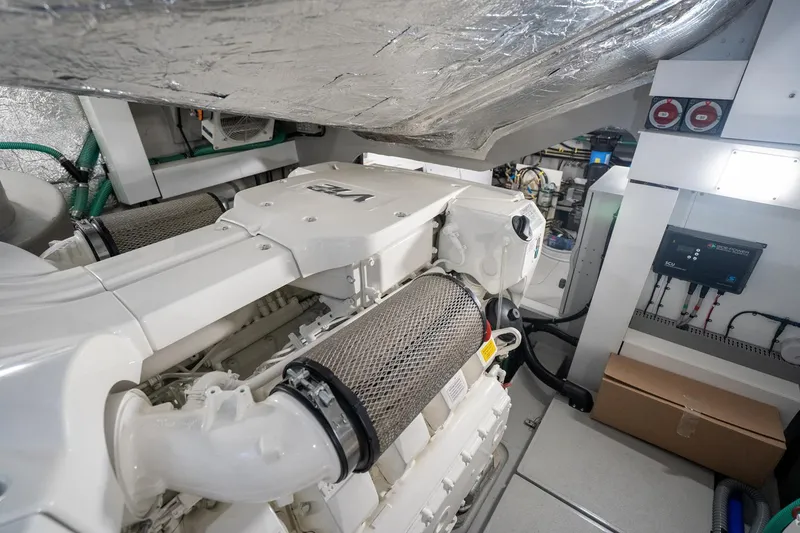 Slide: The Image of Engine room of 2020 Sunseeker 74 Predator yacht, featuring advanced machinery and equipment. - 44
