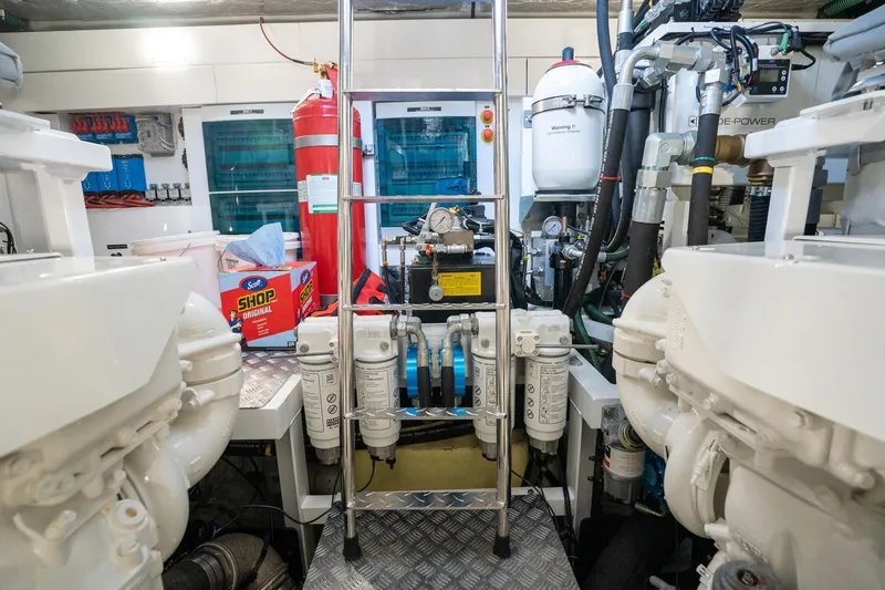 Slide: The Image of Engine room of 2020 Sunseeker 74 Predator yacht, featuring machinery and equipment. - 45