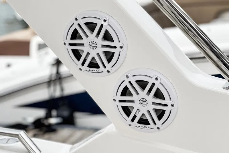 Slide: The Image of 2024 Tiara Yachts 34 LS featuring dual marine speakers on deck. - 47