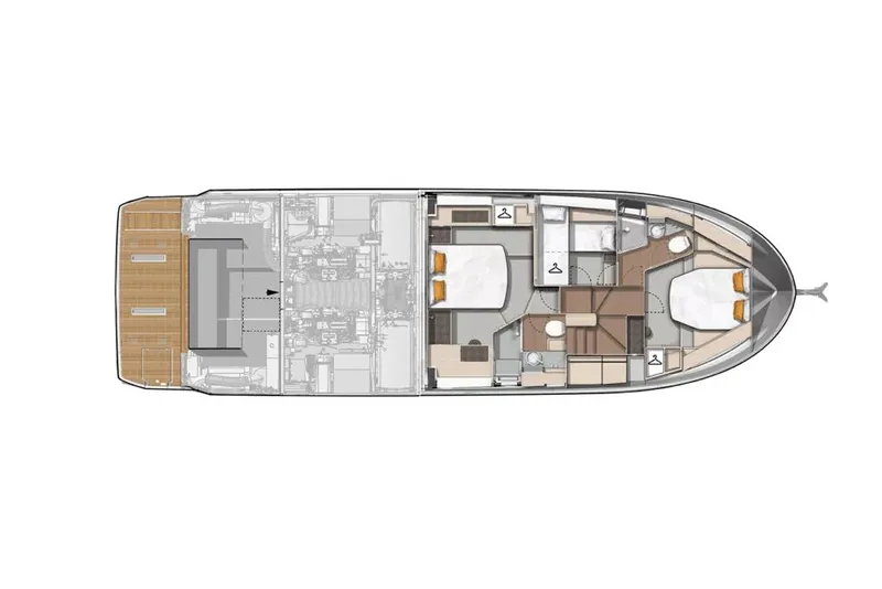 Slide: The Image of Luxurious interior of 2026 Beneteau Swift Trawler 54 with ocean view and modern decor. - 14