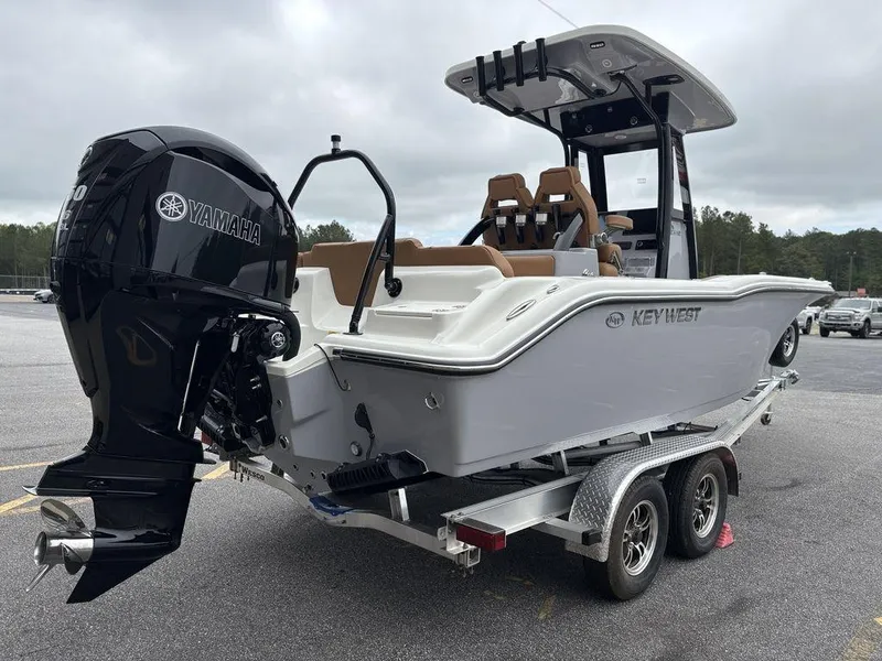 Slide: The Image of 2025 Key West 239FSR boat on trailer with Yamaha outboard motor. - 16
