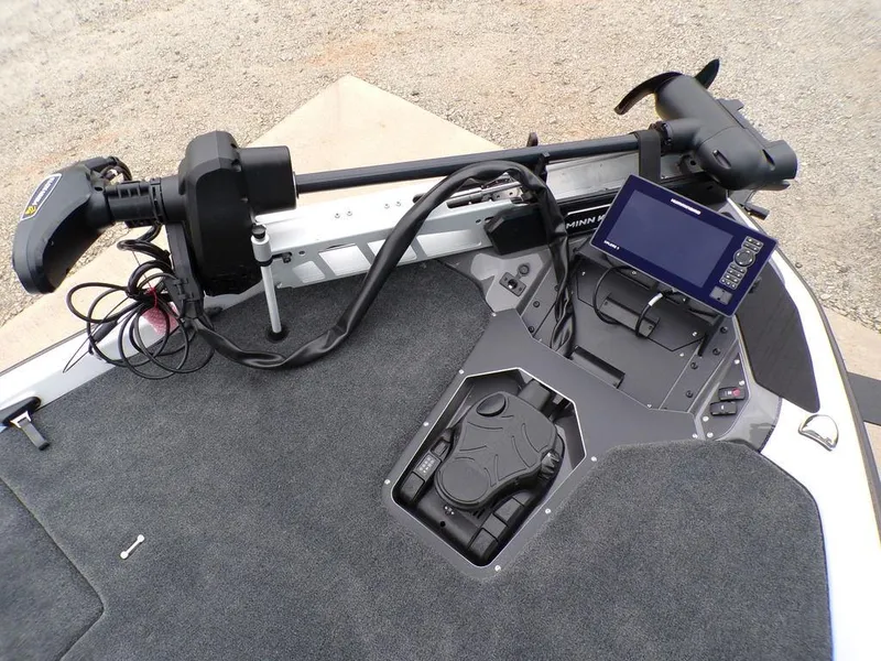 Slide: The Image of 2025 Skeeter ZXR20 boat deck with trolling motor and electronic display. - 14