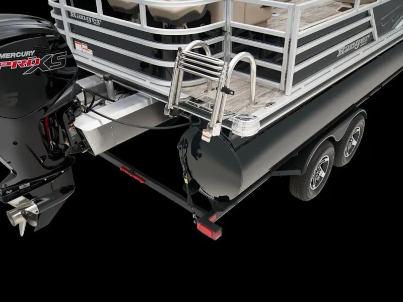 Slide: The Image of 2024 Ranger 220FC boat with Mercury Pro XS engine and trailer, rear view. - 20