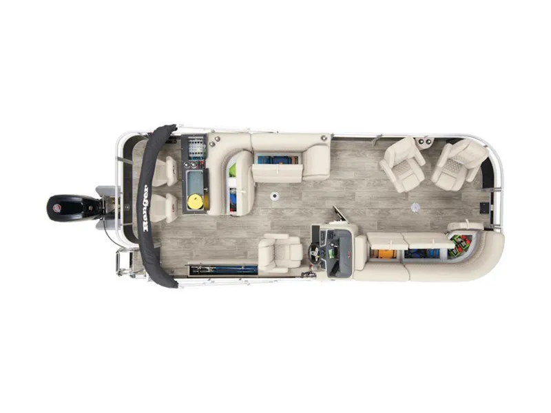 Slide: The Image of 2024 Ranger 220FC boat interior layout with seating and storage compartments. - 4