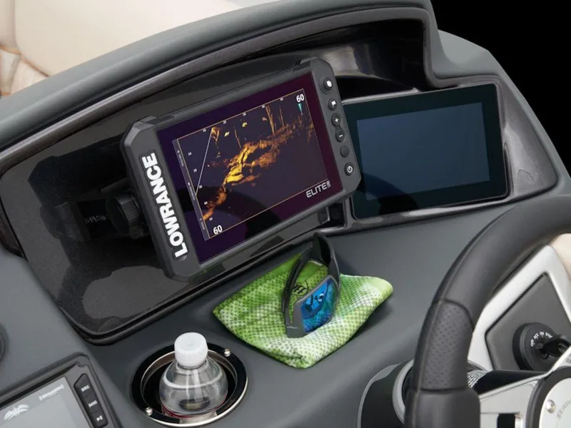 Slide: The Image of Dashboard of 2024 Ranger 220FC with Lowrance Elite fishfinder and digital display. - 7