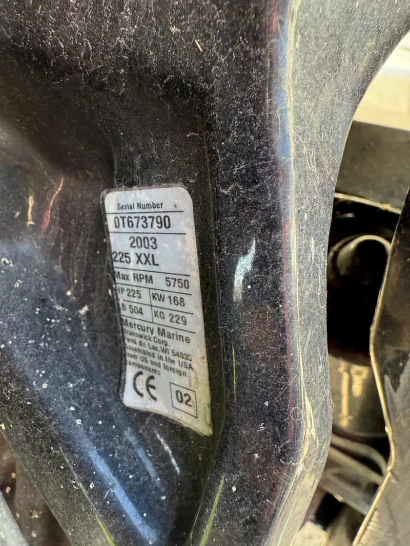 Slide: The Image of Label on a 1994 Fountain 31 Tournament Edition boat engine, showing specifications and serial number. - 34