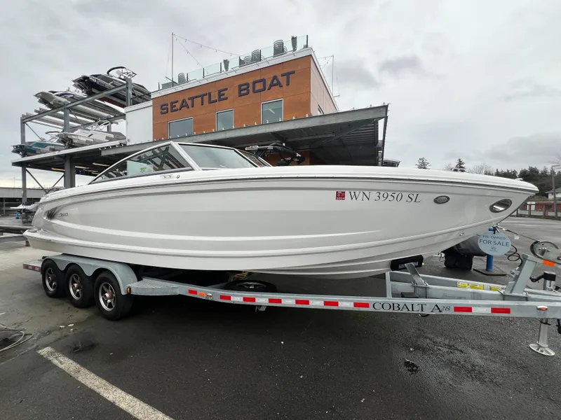 Slide: The Image of 2017 Cobalt A28 boat on trailer at Seattle Boat dealership. - 3