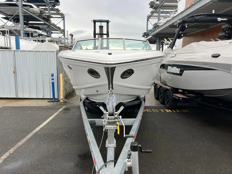Slide: The Image of 2017 Cobalt A28 boat on trailer in storage facility. - 5