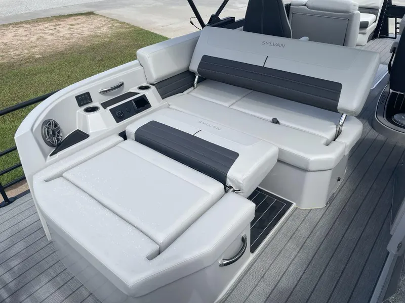 Slide: The Image of 2025 Sylvan G-3 DLZ DH boat interior with luxurious seating and modern amenities. - 16