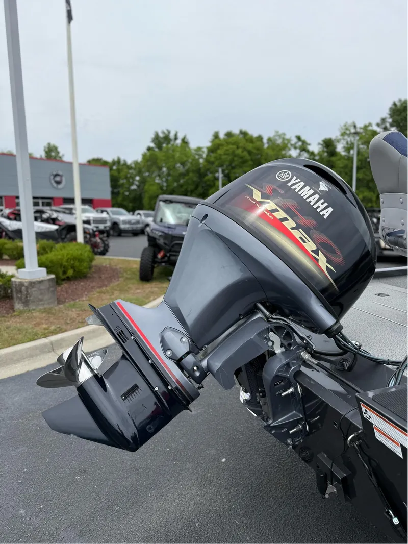 Slide: The Image of 2021 G3 Sportsman 1710 boat with Yamaha VMAX outboard motor in a dealership lot. - 10