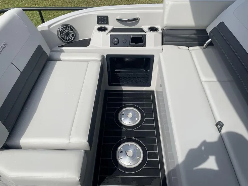 Slide: The Image of Interior of 2025 Sylvan G-3 DLZ DH boat with seating and speaker system. - 16