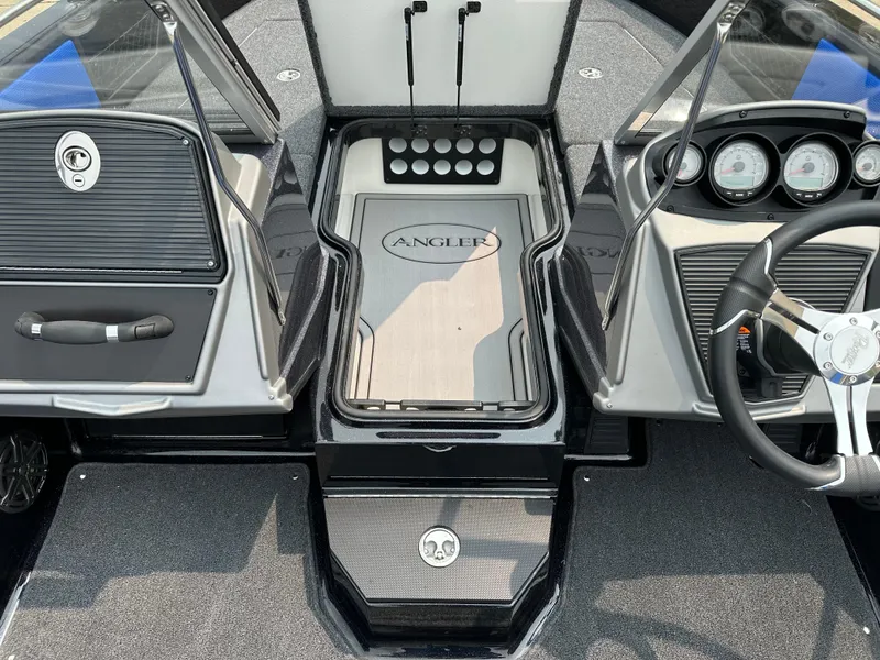 Slide: The Image of 2025 Ranger 2080MS boat interior with sleek dashboard and steering wheel design. - 10