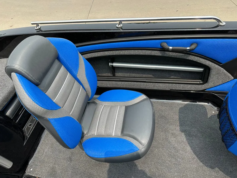 Slide: The Image of Blue and gray seating in 2025 Ranger 2080MS boat interior. - 21
