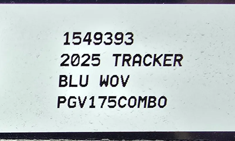 Slide: The Image of Label displaying 2025 Tracker Pro Guide V-175 Combo model details and serial number. - 6