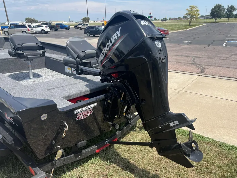 Slide: The Image of 2025 Tracker Super Guide V-16 T boat with Mercury 40 HP outboard motor. - 2