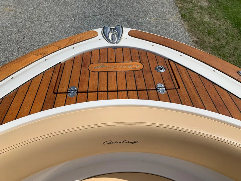 Slide: The Image of 2012 Chris-Craft Launch 28 boat with teak deck and elegant design details. - 28
