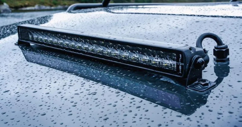 Slide: The Image of LED light bar on Navan C30 2025 roof, covered in raindrops. - 22