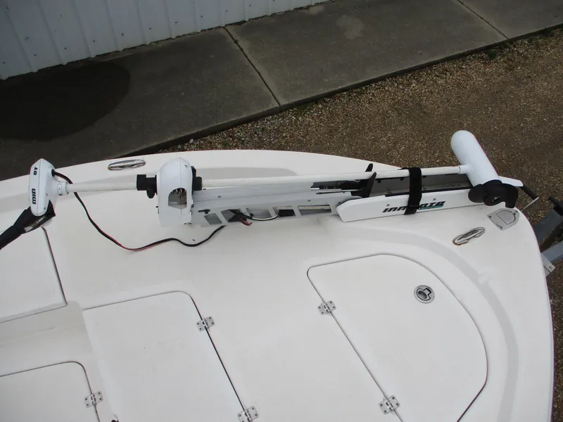 Slide: The Image of 2013 Sea Fox 240 Viper boat deck with mounted trolling motor. - 5