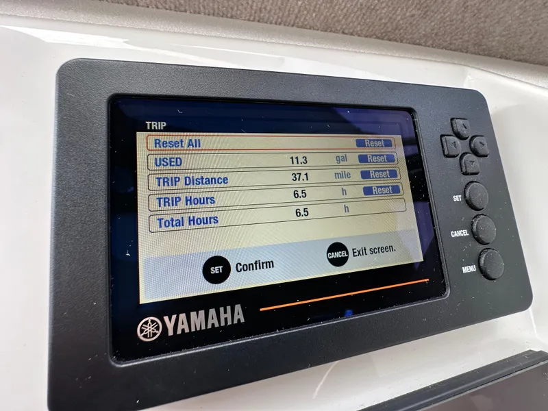 Slide: The Image of Yamaha display showing trip data on a 2019 Parker 2120 Sport Cabin boat. - 8