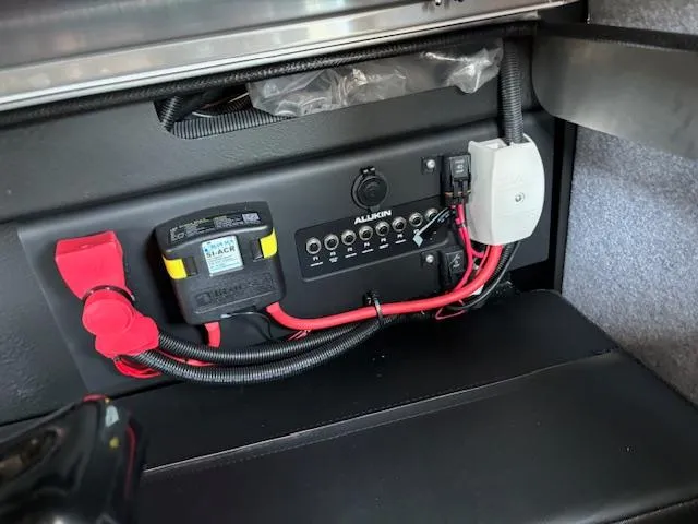 Slide: The Image of Control panel of 2024 Alukin CW750 boat with wiring and connectors. - 9