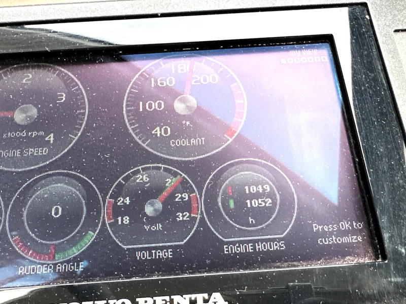 Slide: The Image of Dashboard display of a 2013 Prestige 500, showing engine speed, coolant, voltage, and engine hours. - 31