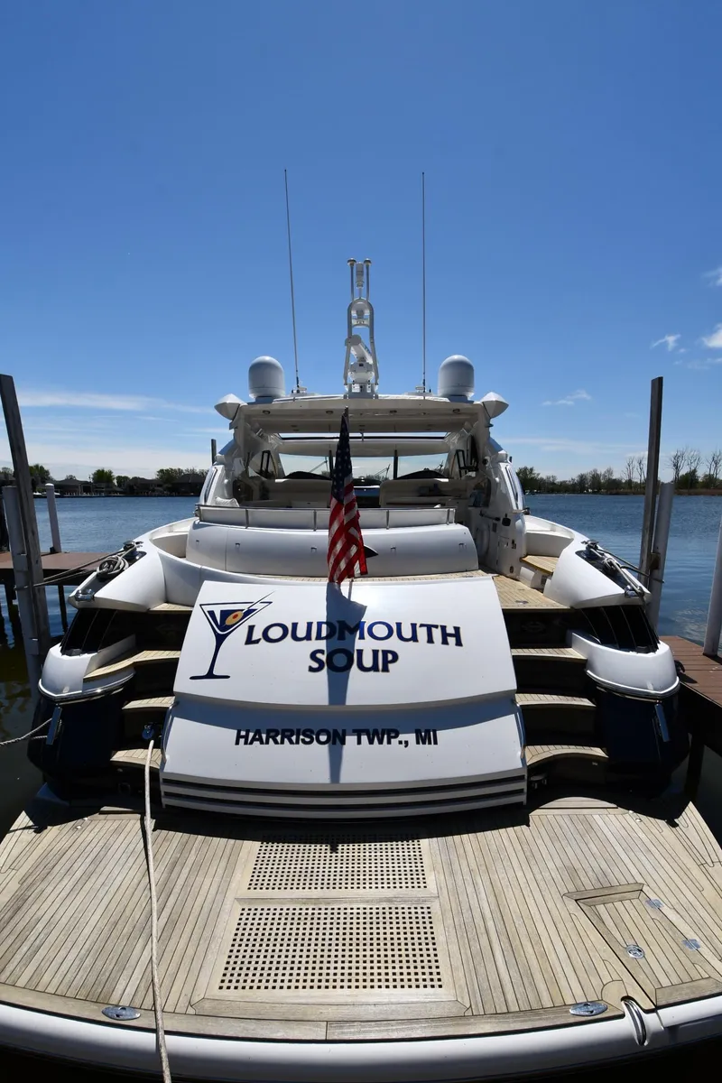 Slide: The Image of Sunseeker 68 Predator yacht, "Loudmouth Soup," docked in Harrison Twp, MI, 2002 model. - 5