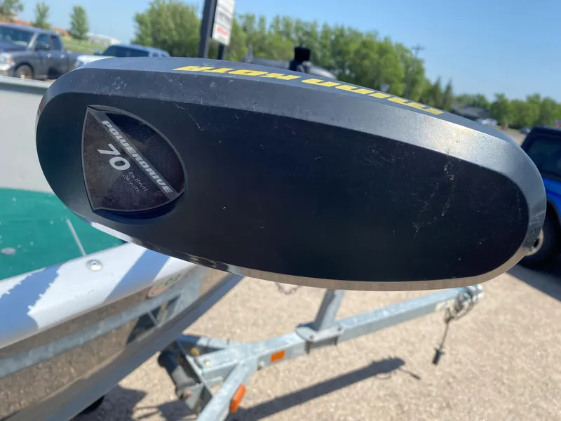 Slide: The Image of Close-up of a Minn Kota PowerDrive 70 trolling motor on a 2002 Lund 1650 Explorer boat. - 14