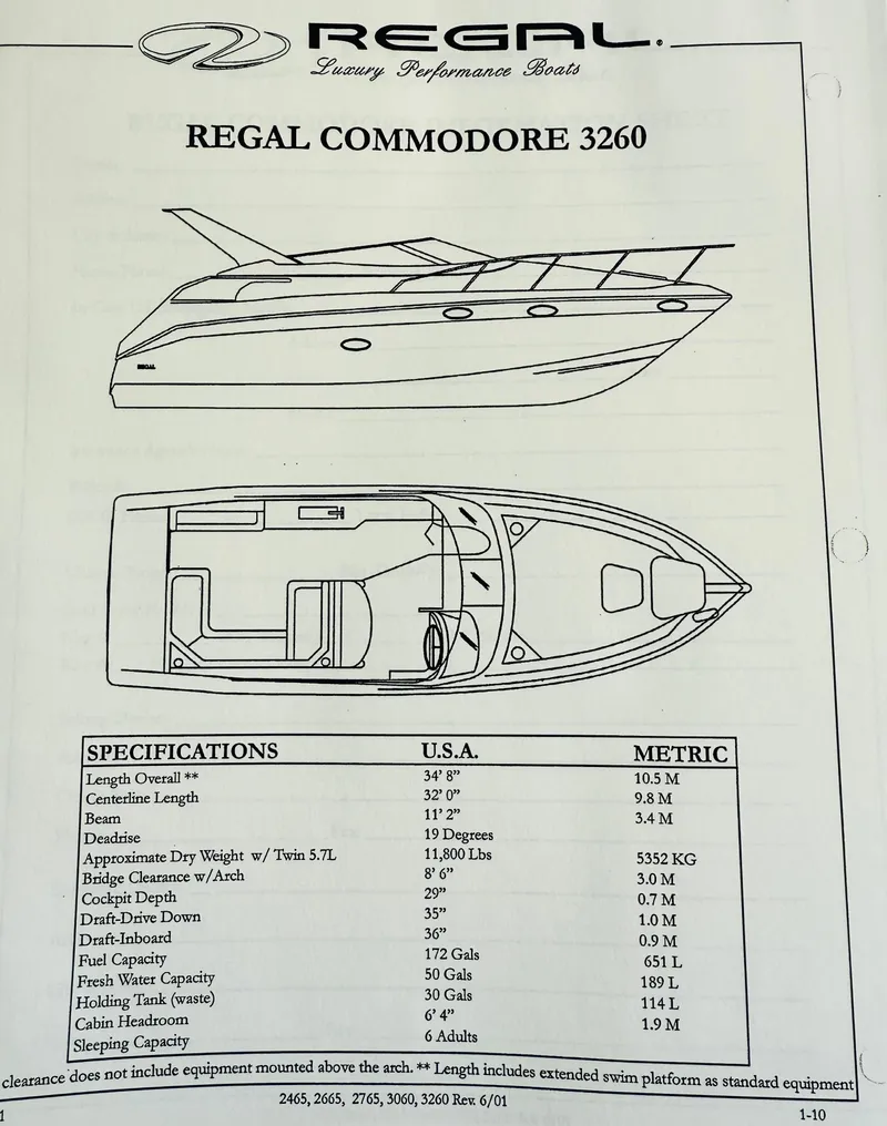 Slide: The Image of Diagram and specifications of a 1997 Regal 320 Commodore luxury performance boat. - 29