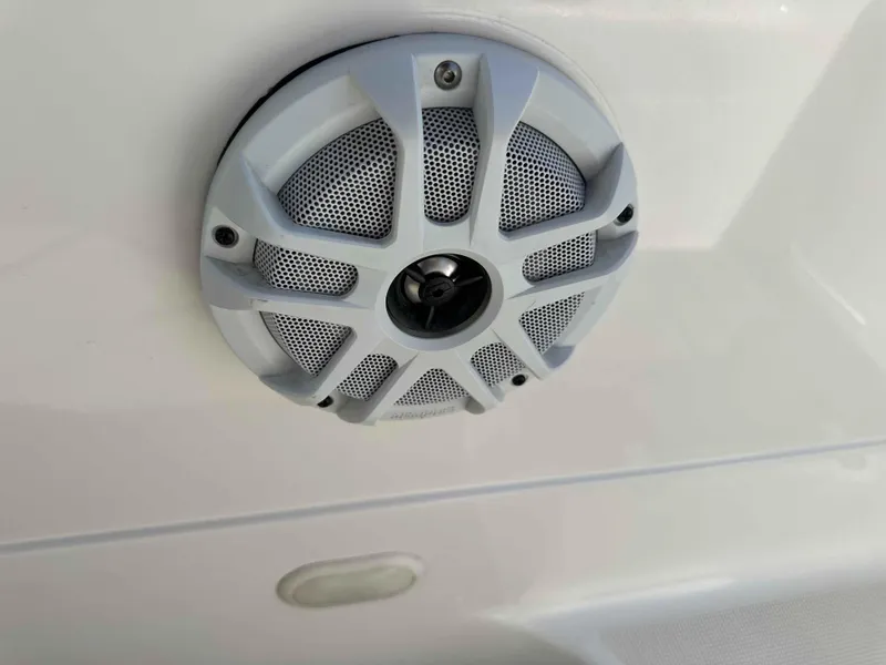 Slide: The Image of Boat speaker on 2003 Glastron DX 235, white panel background. - 13