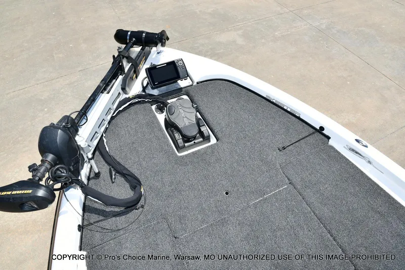 Slide: The Image of 2013 Skeeter ZX200 boat deck with trolling motor and navigation equipment. - 47