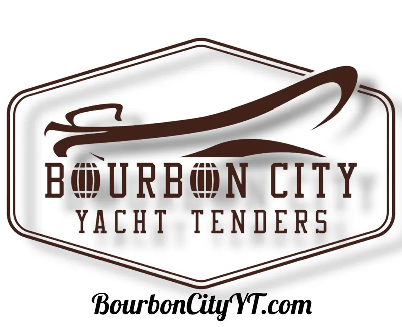 Slide: The Image of Logo for Bourbon City Yacht Tenders with website URL, featuring a stylized boat design. - 16