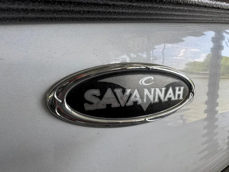 Slide: The Image of 2019 Crest Savannah 250 SLS logo on boat exterior. - 6