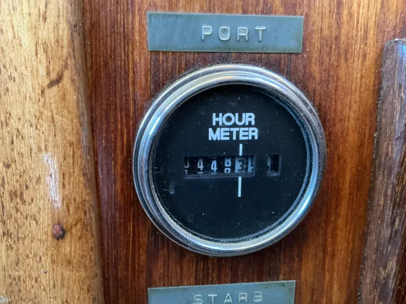 Slide: The Image of Hour meter on 1978 Californian 34 LRC boat, showing 4408.3 hours, with wood paneling. - 31