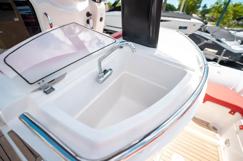 Slide: The Image of Luxury yacht sink on 2015 Pirelli 1100, featuring sleek design and chrome faucet. - 43