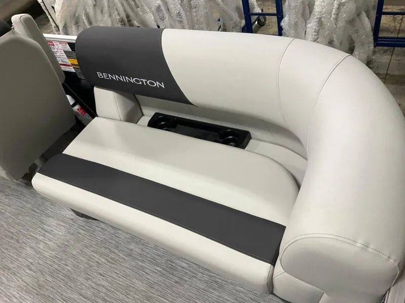 Slide: The Image of 2025 Bennington S 22 SSR boat seat with gray and white upholstery. - 5
