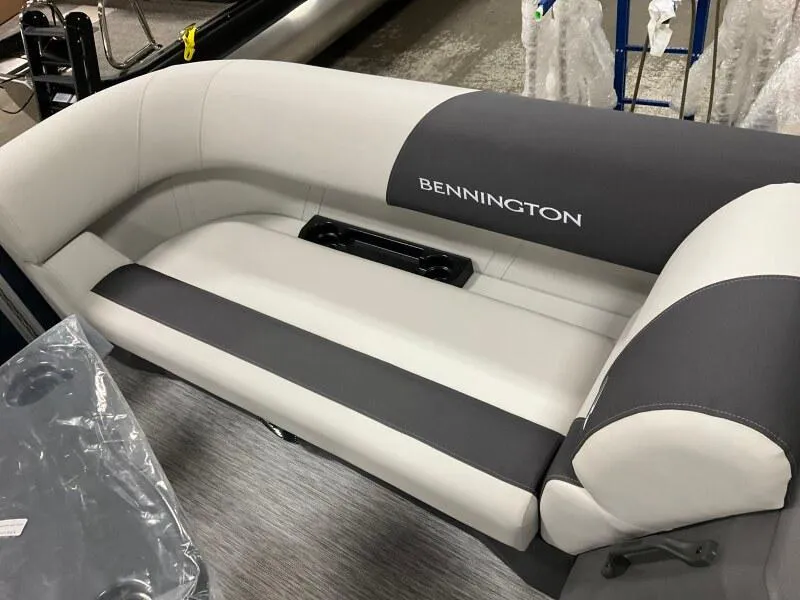 Slide: The Image of 2025 Bennington S 22 SSR boat seating with gray and white upholstery. - 8
