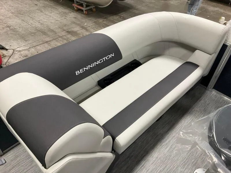 Slide: The Image of 2025 Bennington S 22 SSR boat seating with gray and white upholstery. - 9